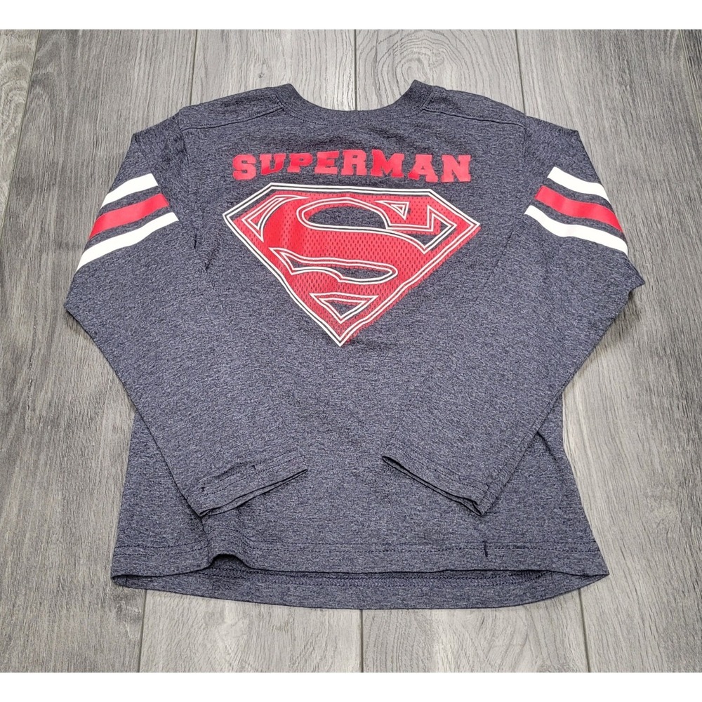 Boys DC Superman Long Sleeve Shirt Size 7 Blue with Superman Logo